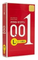 Презервативы OKAMOTO Водорастворимый полиуретан 0.01 с дополнительными смазками 00.1, размер " L", 3 шт