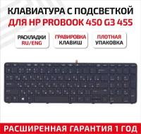 Клавиатура (keyboard) 9Z. NCGBV.20R для ноутбука HP ProBook 450 G3, 455 G3, 470 G3, 450 G4, 455 G4, 470 G4, 650 G3, черная с подсветкой