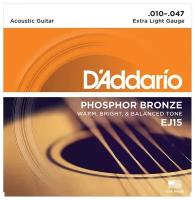 Струны для акустической гитары фосфорная бронза Extra Light 10-47 D`Addario EJ15 PHOSPHOR BRONZE