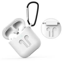 Чехол силиконовый для наушников Apple AirPods 1/2 с карабином - Белый