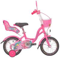 Велосипед двухколесный детский 12" дюймов для девочки RUSH HOUR PRINCESS рост 100-115 см розовый с корзиной с багажником для куклы раш