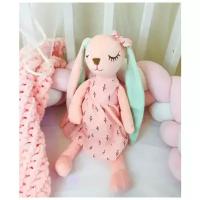 Кукла-сплюшка/спящий крольчонок/сонный зайчонок в розовом платьице/ плюшевый зайка соня/мягкая игрушка 42 см