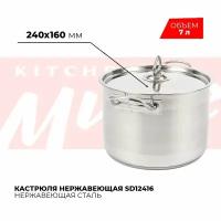 Кастрюля нержавеющая сталь с тройным дном Kitchen Muse SD12416, 7 л / Кастрюля с крышкой для всех видов плит / Кастрюля с капсульным, термораспределительным дном / Посуда для индукции