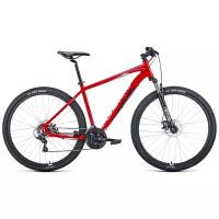 Велосипед FORWARD APACHE 29 2.0 disc (29" 21 ск. рост 19") 2020-2021, красный/серебристый, RBKW1M69Q010