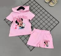 Комплект одежды футболка с капюшоном и шортами с принтом Микки Маус 104 см(4 года) розовый
