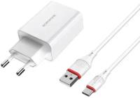 Зарядное устройство Borofone BA21A Long Journey 1xUSB QC3.0 18W 3А + Cable USB Type-C 1m White 0L-00043640