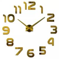 Большие настенные 3D часы MIRRON 80 D2-З/Кварцевый бесшумный механизм/Часы конструктор/Часы наклейка/80 см/Золотой цвет