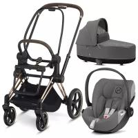 Шасси Cybex Priam III Rosegold, Спальный блок Soho Grey, автокресло Cloud Z i-size