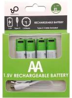 Аккумуляторные батарейки Li-ion AA (пальчиковые аккумуляторы), набор 4 шт. с зарядным устройством Type-C c возможностью многократной и быстрой зарядки
