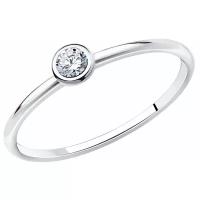 Кольцо помолвочное SOKOLOV, серебро, 925 проба, родирование, фианит, размер 15, золотой, белый