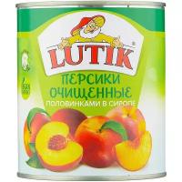 Персики LUTIK половинки в сиропе, очищенные, 850мл