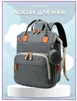 Многофункциональный рюкзак для мамы / Водонепроницаемый дорожный ранец + сумочка для мелочей Morento серый