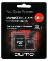 Qumo Карта памяти 16ГБ Qumo QM16GMICSDHC10U1 microSD UHS-I U1 Class10 + адаптер