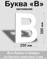 Заглавная буква В белый пластик шрифт Arial 300 мм, вывеска, Indoor-ad