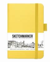 Скетчбук для рисования и скетчинга SKETCHMARKER 140г/м2 9х14см. 160 страниц цвета слоновой кости, твердая обложка, цвет: лимонный