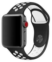 Cиликоновый ремешок спортивный для Apple Watch Series 1-8 и Ultra - 42/44/45/49 мм (эпл вотч), черный-белый