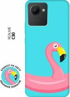 Матовый чехол Flamingo Swim Ring для realme C30 / Рилми С30 с 3D эффектом мятный