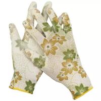 GRINDA прозрачное PU покрытие, 13 класс вязки, бело-зеленые, размер M, садовые перчатки (11293-M)
