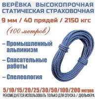 Веревка высокопрочная страховочная Prival Static Fort, 40 прядей, 2150кгс, 9мм х 100м