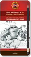 Набор карандашей ч/г Koh-I-Noor "Toison D`or 1902 Art" 12шт., 8B-8H, заточен., метал. пенал