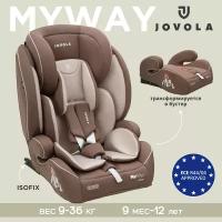 Автокресло-трансформер JOVOLA MyWay ISOFIX, бустер, группа 1,2,3, 9-36 кг, бежевый-коричневый