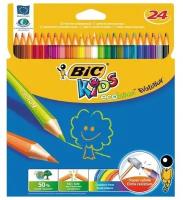 Карандаши цветные BIC «Kids ECOlutions Evolution», 24 цвета, пластиковые, заточенные, европодвес, 937515