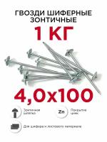 Гвозди шиферные (зонтичные) Профикреп оцинкованные 4 х 100 мм, 1 кг