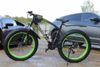 Велосипед Fatbike Richiesto 26" фэтбайк для взрослых и подростков, черно-салатовый