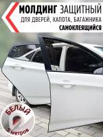 Защитный молдинг для дверей автомобиля самоклеящийся 5 метров белый