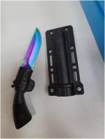 Нож брелок чёрный с ручкой пистолет в чехле с радужным лезвием, туристический для рыбалки и путешествий