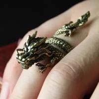 Мужское кольцо дракон, бронзовое