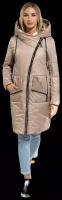 Стильная женская куртка зимняя удлиненная пуховик с карманами на молнии и капюшоном модели Нева Дюто