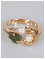 Кольцо помолвочное Lotus Jewelry, нефрит, жемчуг культивированный, размер 16, белый, зеленый