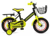 Велосипед 12 HOGGER TOCORO сталь ручной и ножной тормоз доп. колеса корзина черно-лимонный