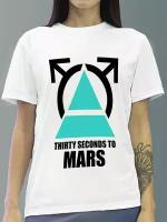 Футболка женская белая из хлопка с DTF принтом Музыка 30 seconds to mars - 241