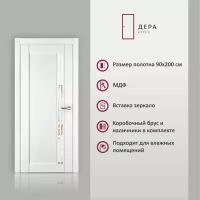 Дверь межкомнатная Дера 698, глухая, в комплекте, ПВХ, Эмалит белый, МДФ, декор зеркало,90х200 см, 1 шт