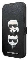 Чехол Karl Lagerfeld PU Saffiano Karl and Choupette Booktype для iPhone 12 mini, черный