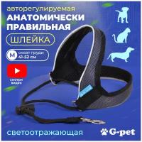 Авторегулируемая шлейка для мелких пород собак и кошек G-pet темно-синий M (40-52 см) для кота, шпица, мопса, таксы, джек рассел терьера, бульдога