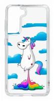 Чехол для Samsung Galaxy S21 Kruche Print Flying Unicorn, пластиковая накладка, силиконовый бампер с защитой камеры, защитный прозрачный кейс с рисунком