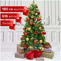 Ель новогодняя искусственная "Premium" 180 см, литой ПЭТ, зеленая, золотая сказка, 591311