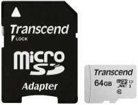 Карта памяти microSDXC 64 GB TRANSCEND UHS-I U1, 95 Мб/сек (class 10), адаптер, TS64GUSD300S-A