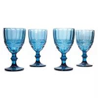 Набор стеклянных бокалов, 4 шт, 198 мл, цвет синий, декор флора