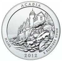 Памятная монета 25 центов (квотер, 1/4 доллара). Национальные парки, Акадия. США, 2012 г. в. Монета в состоянии UNC (без обращения)