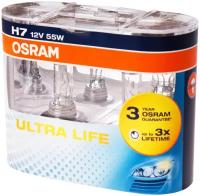 Галогенная лампа OSRAM H7 55 PX26d ULTRA LIFE 12V, 2 шт., 64210ULT-HCB/Автолампы