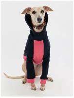 WOOFLER / Толстовка для Уиппета, худи из футера для борзых, зимняя одежда для собак мелких и средних пород, цвет темно-синий с розовым, размер М44