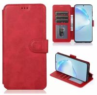 Чехол книжка для Samsung Galaxy A12 / M12 кожаный красный с магнитной застежкой / flip чехол с функцией подставки