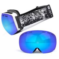 Горнолыжные очки для зимнего вида спорта Анти-туман, со сменными линзами и УФ-защитой (UV400) / корпус: белый-черный