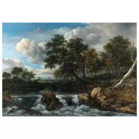 Репродукция на холсте Пейзаж с водопадом (Landscape with Waterfall) Рёйсдал Якоб ван 43см. x 30см