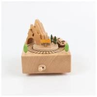 Музыкальная деревянная шкатулка карусель заводная "Поезд в горах"