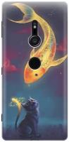 Силиконовый чехол Кот и рыбка на Sony Xperia XZ2 / Сони Иксперия Икс Зет 2